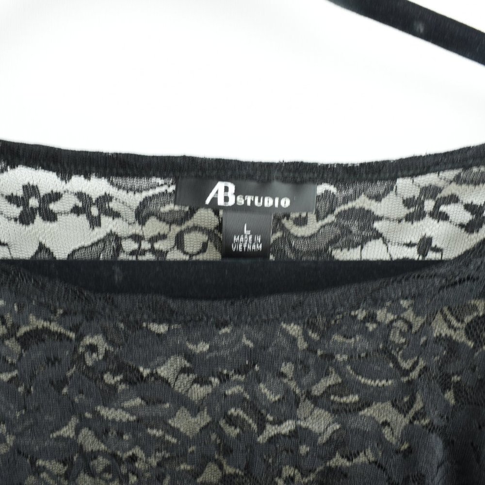 AB Studio Black Sheer Top with Cami Size L - Picture 10 of 14